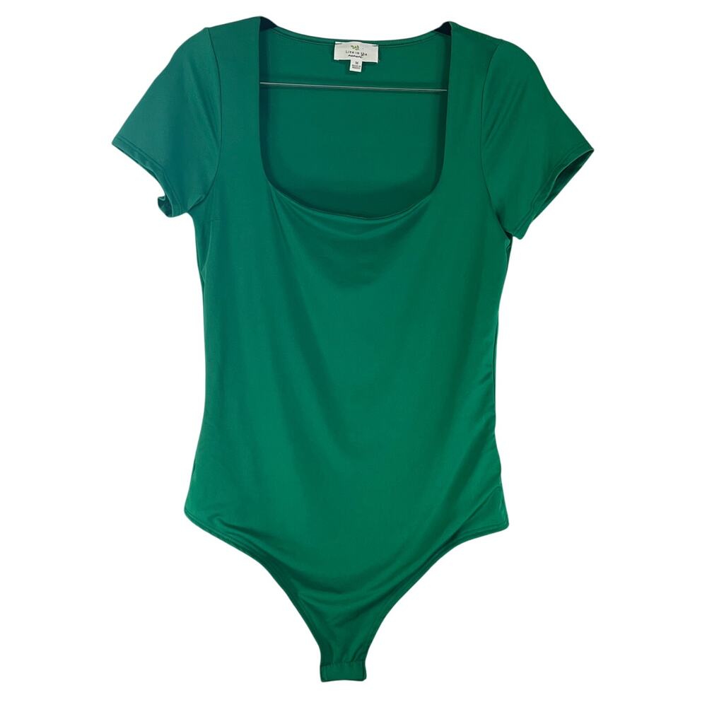 Live In The Moment Green Square Neck Short Sleeve Bodysuit Size M NWT